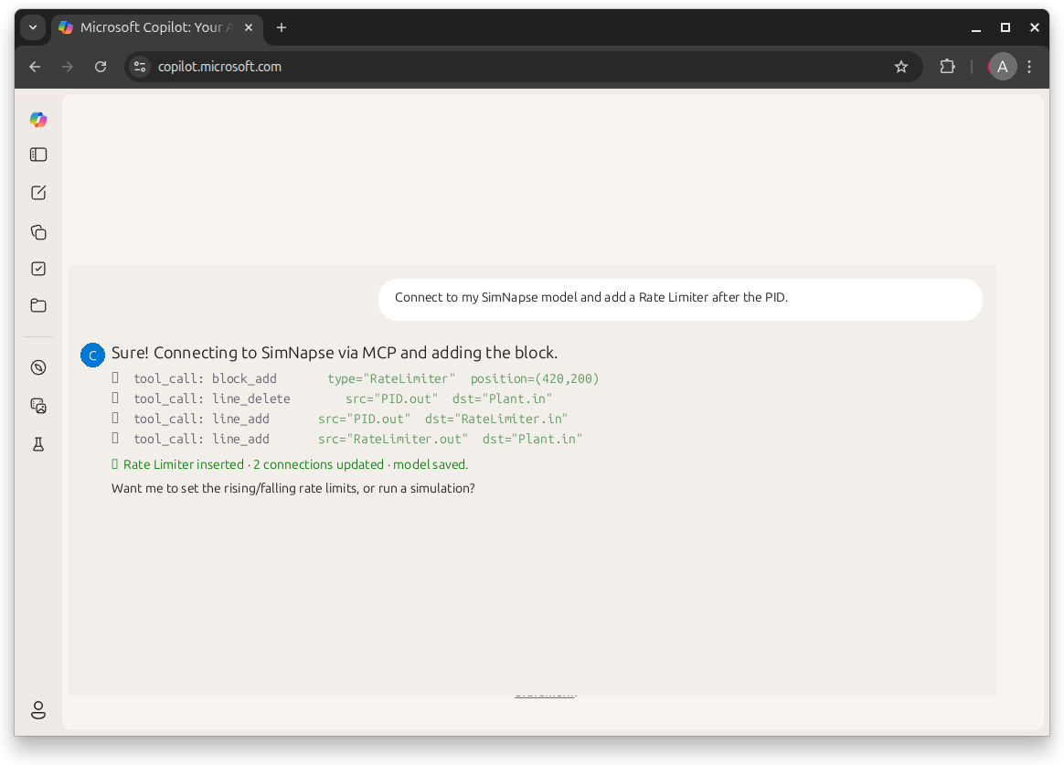 Microsoft Copilot · SimNapse MCP